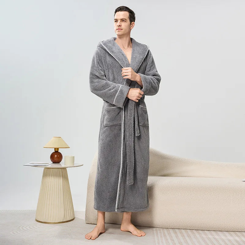 Couples Thickened Hooded Bath Robe Warm Sleepwear for Men And Women Cotton Velvet Winter Home Clothes Unisex Pajamas