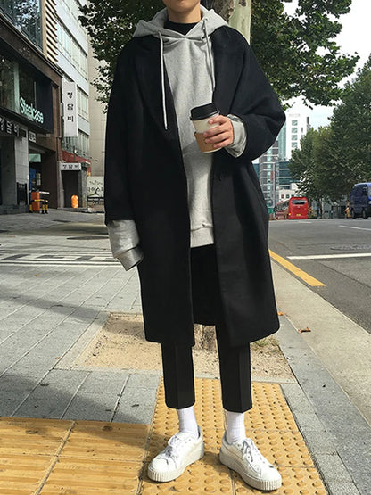 Mauroicardi Autumn Winter Loose Casual Grey Black Soft Warm Woolen Cocoon Coat Men Lapel Double Breasted Korean Fashion 2022