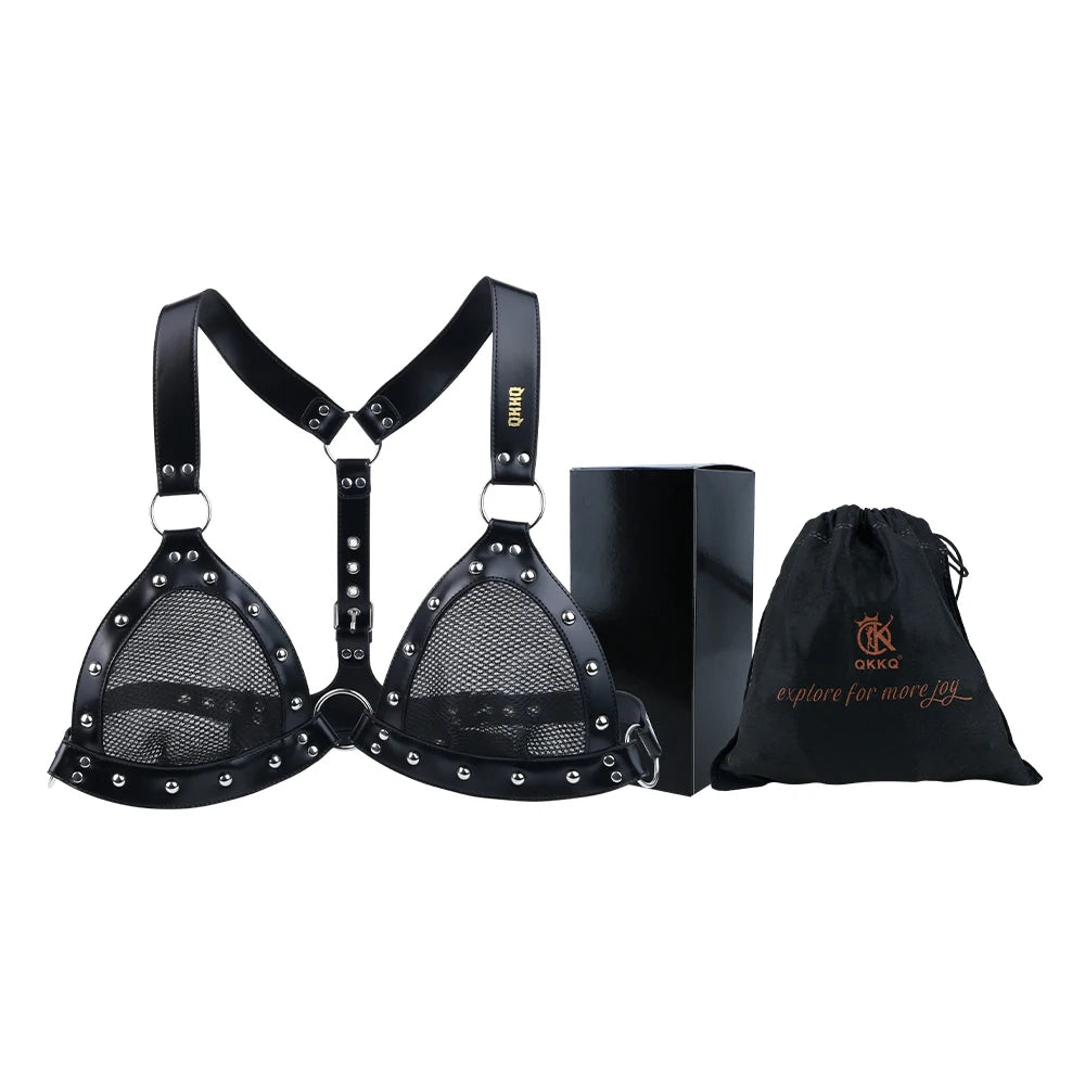 FRKO Sexy Mesh Bra Erotic Costumes Breast Bondage Harness PU Belt Women BDSM Slave Games Underwear Flirting Sex Toys For Couples