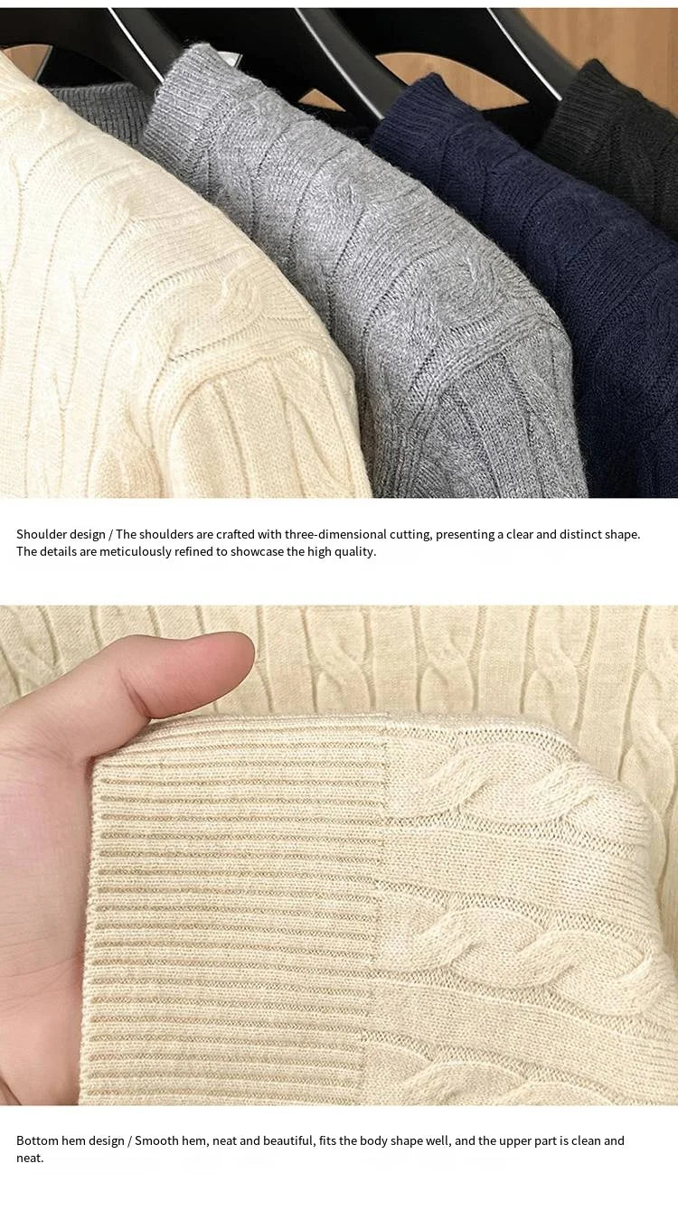 Luxury Man Long-Sleeved Knitted Shirt Round Neck Design High Quality Embroidery Business Golf Spring Solid Color Men's Knitwear