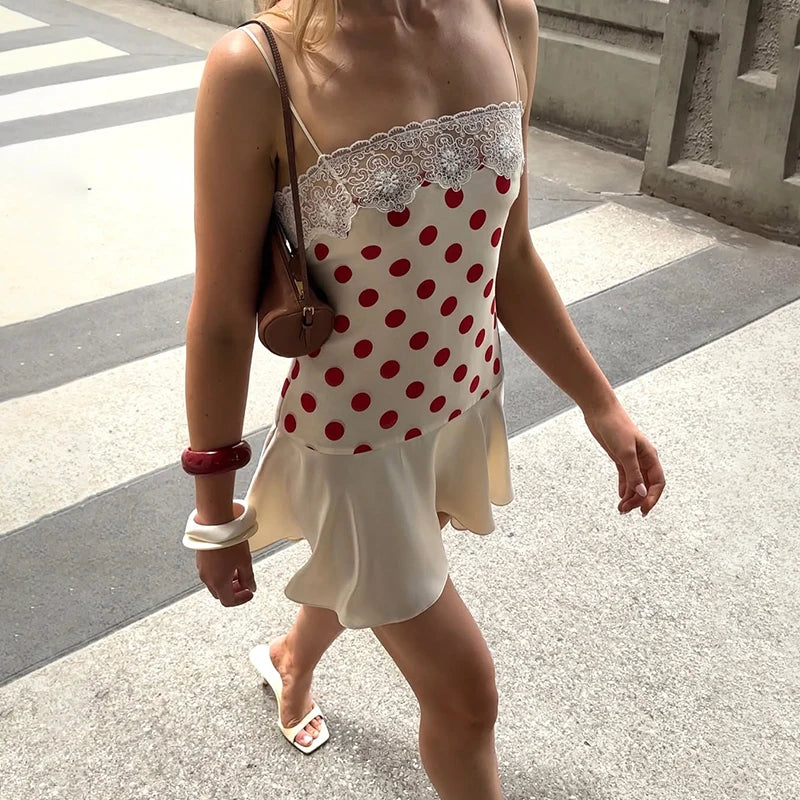 Tornova Polka Dot Lace Sling Dress For Women Slim Sleeveless Elegant Sexy Banquet Dress 2026 Summer Female Vacation Party Dress