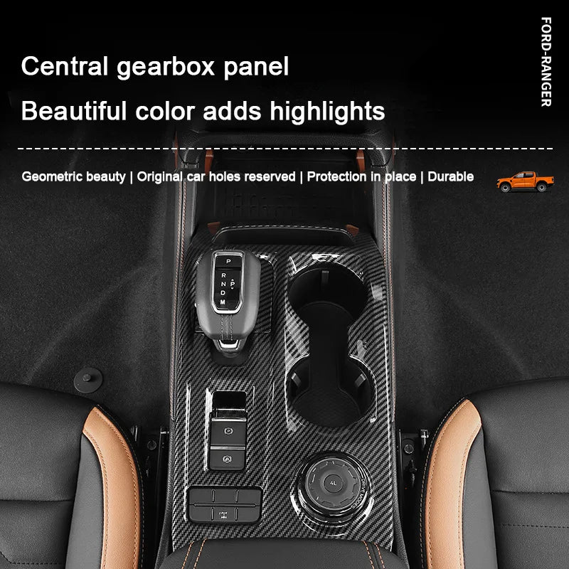 Carbon Fiber Car Interior Overlay Accessories For Ford Ranger Raptor Wildtrak T9 2022-2025, Central Gear Shift Panel Door Trim