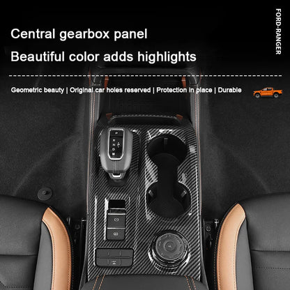 Carbon Fiber Car Interior Overlay Accessories For Ford Ranger Raptor Wildtrak T9 2022-2025, Central Gear Shift Panel Door Trim