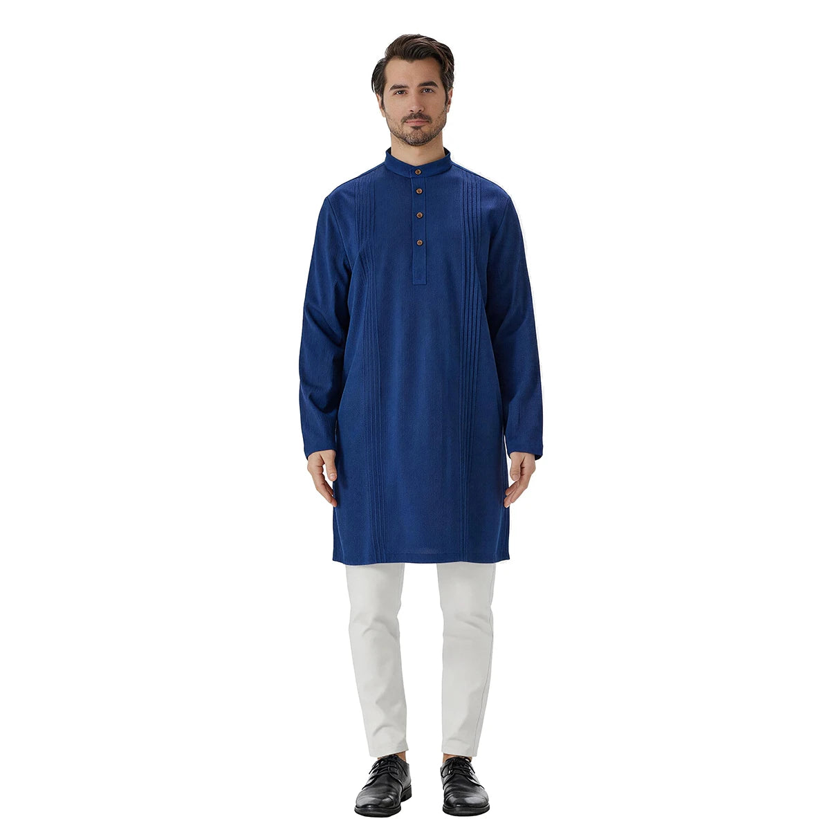 TH851 Men's Muslim Middle Eastern Men Long Sleeves Under-Knee Length Solid Color Stand Collar Robe Arab Male Jubba Thobe