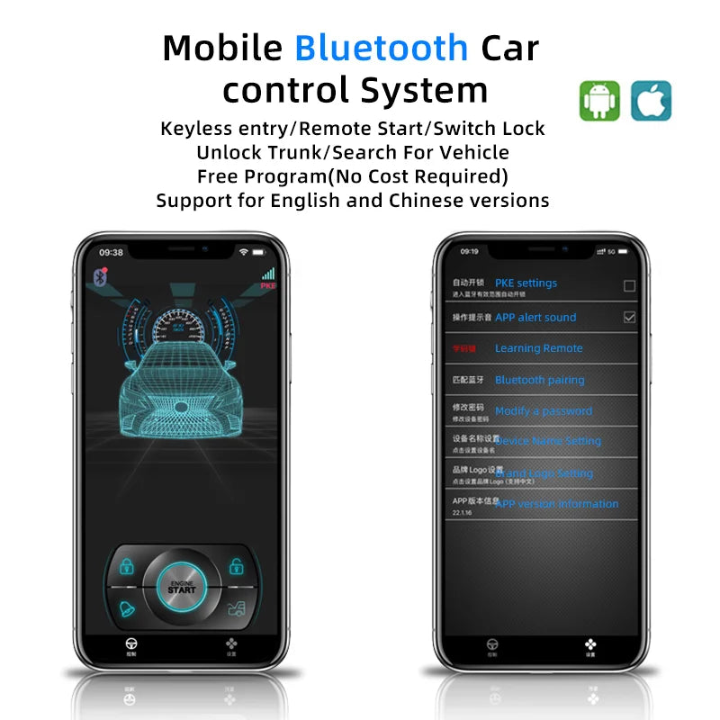 Universal Car Push Button Start Stop Keyless Entry Starter System Cell Phone Bluetooth APP PKE Remote Control Ignition Car Alarm