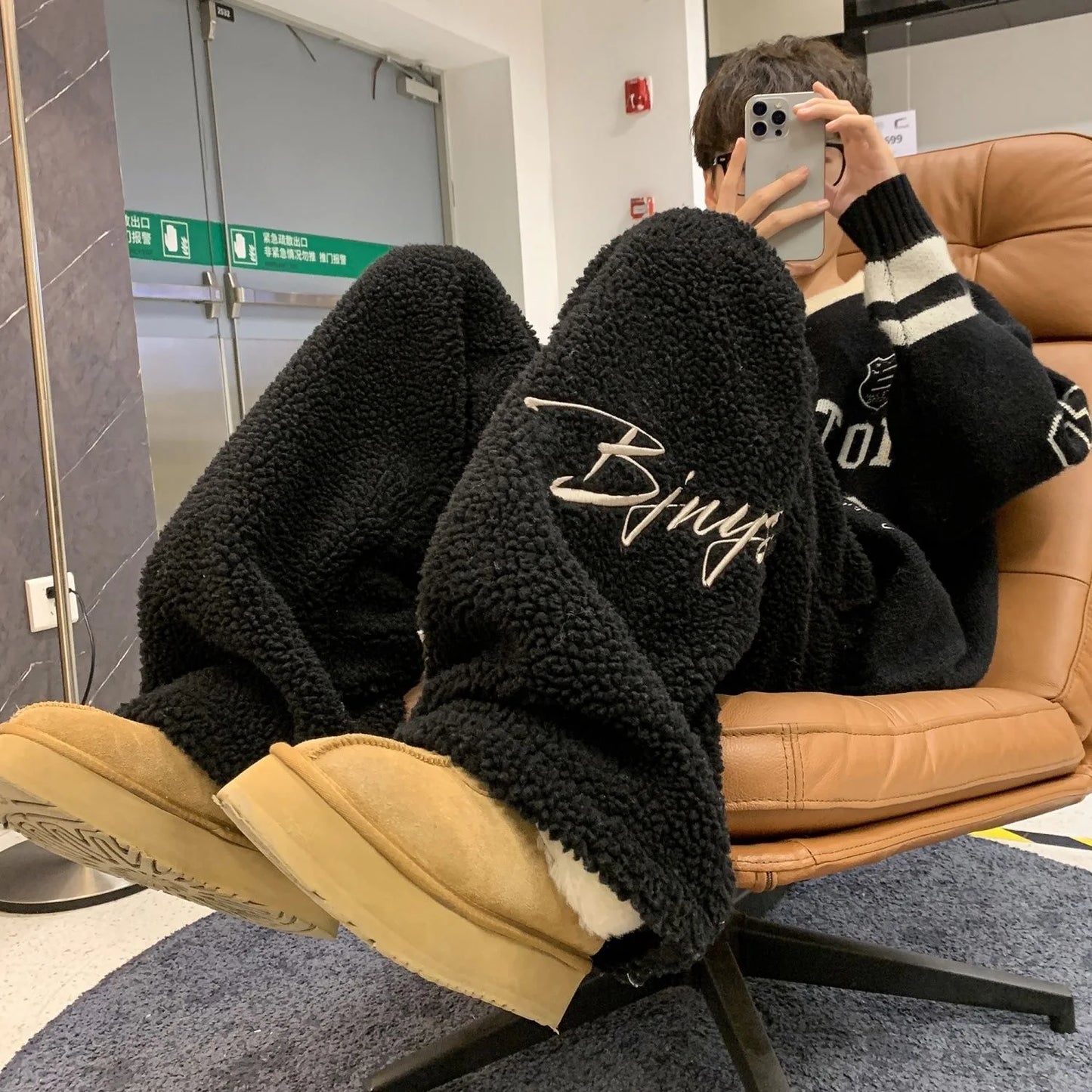 Lamb Velvet Thickened Fleece Lined Wide Leg Sporty Casual Pants for Men And Women Autumn Winter Street Style Cotton Trousers