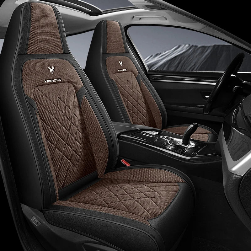 1pc Hooded Car Seat Cover - Premium Linen Texture for All-Season Comfort & Breathability, Universal Design for Sedans, SUVs