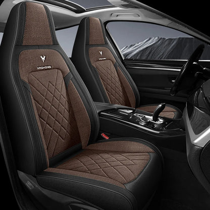1pc Hooded Car Seat Cover - Premium Linen Texture for All-Season Comfort & Breathability, Universal Design for Sedans, SUVs