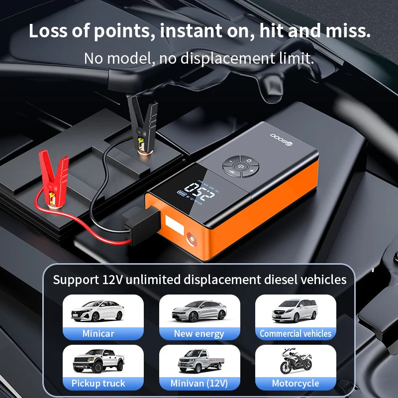 5000a 180 Psi Car Jump Starter Compressor Battery Portable Power Bank Tire Capacitor Booster 12v Emergency Jumper With Air Pump