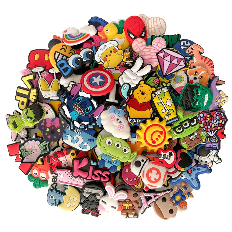 30-200PCS Random Cartoon Shoe Charms For Bubble Slides Clogs Sandals Crocs, Shoes Decrations Accessories Buckle For Kids Gifts