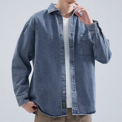 Denim Shirt Men's Long Sleeve 2025 Spring and Autumn Japanese Retro Loose Tooling Shirt, Boys Casual Jacket