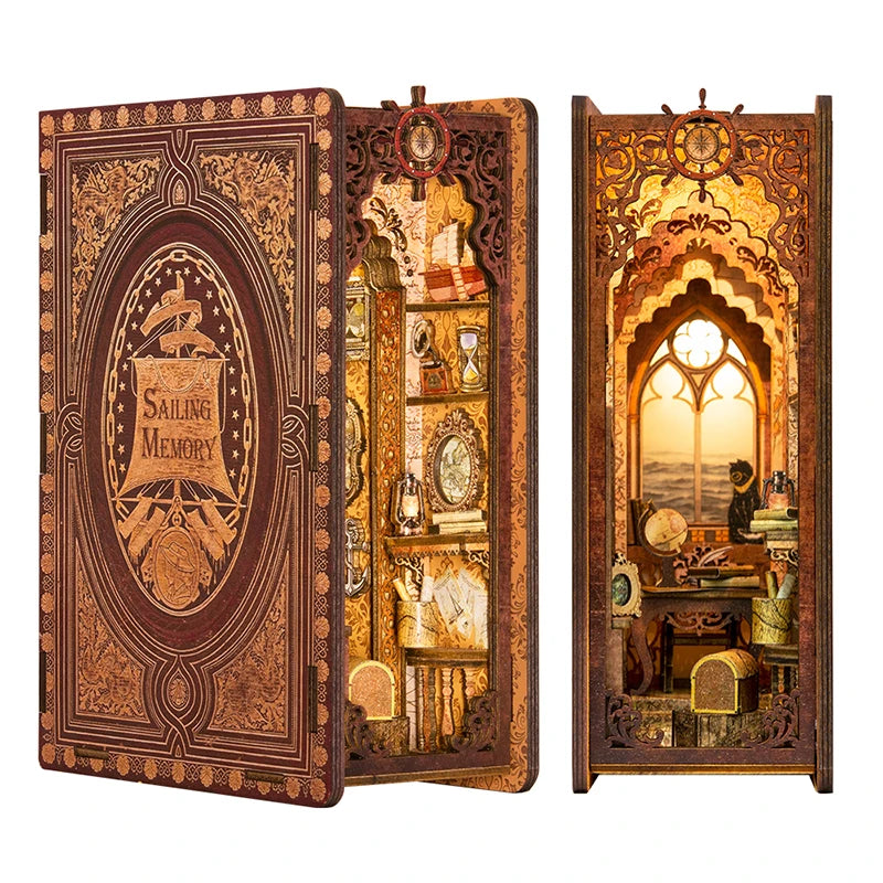 Cutebee DIY Book Nook Miniatures Shelf Insert Dollhouse Model Roombox Building Kit Wooden Bookshelf Toys Bookend for Xmas Gifts