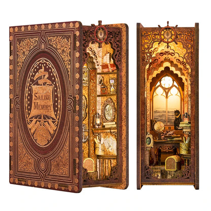 Cutebee DIY Book Nook Miniatures Shelf Insert Dollhouse Model Roombox Building Kit Wooden Bookshelf Toys Bookend for Xmas Gifts