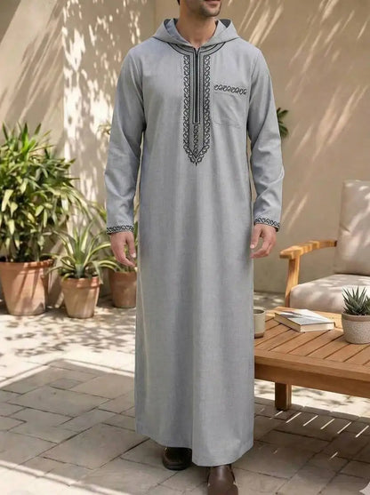 Loose-fit Embroidered Men's 2026 Casual Hooded Clothing 2026 Muslim Long Dress Robe Abaya Ramadan Dubai Luxury Islam Elegant