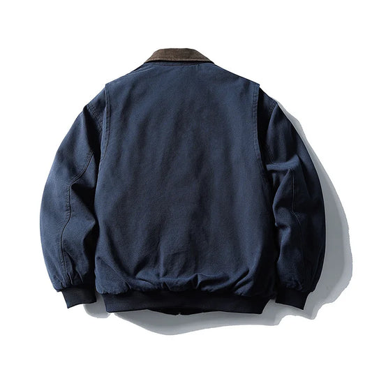 AMEKAJI Retro Japanese Men's Cotton Jaet Thiened Warm Casual Loose Collar Workwear Outerwear Trendy Winter Coat