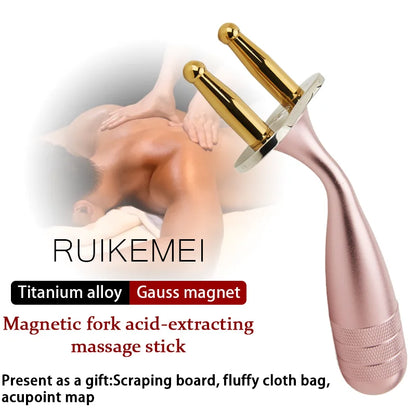 Pink Curved-Handle Magnetic Fork Made of Titanium Alloy Lymph Meridian Massage Stick Acid Discharge Bar Shoulder and Neck