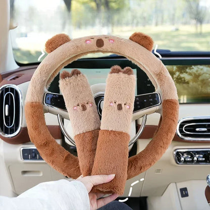 2025NEW Cute Cartoon Cute Plush Steering Wheel Cover Natural Rubber Healthy Breathable Universal 38cm Car Accessories