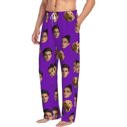 Customized sleeping pants with personalized facial photos long sleeved warm sleeping pants for both men and women  fun Christmas