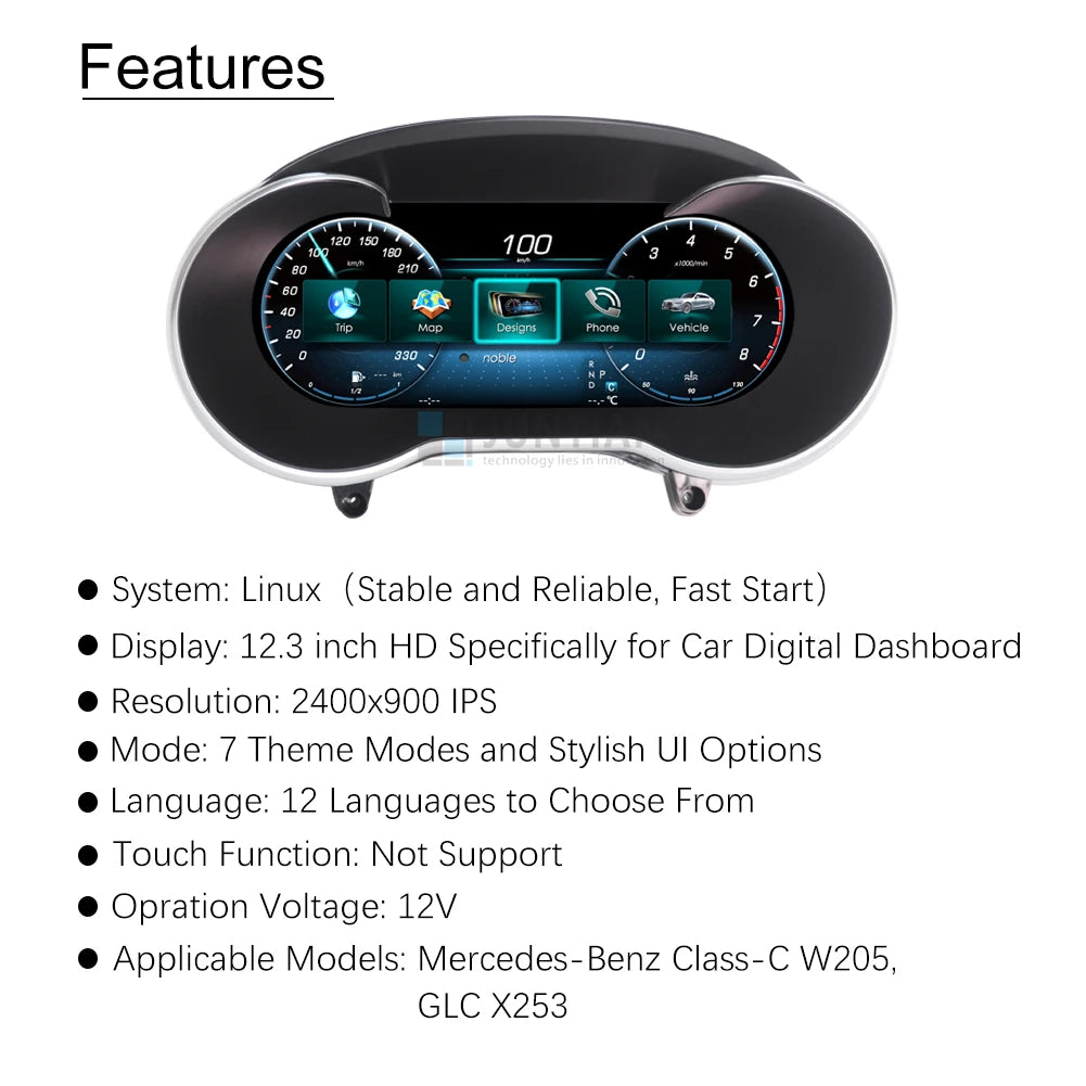 LCD Digital Dashboard For Mercedes Benz C/GLC V205 W205/X253 2015-2020 NTG 5.0 5.5 Instrument Paneel Cockpit with Carplay