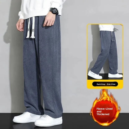 Corduroy Fleece Lined Men's Pants Autumn Winter Style Loose Straight Leg Sports Casual Set Men's Winter Fashion Trousers