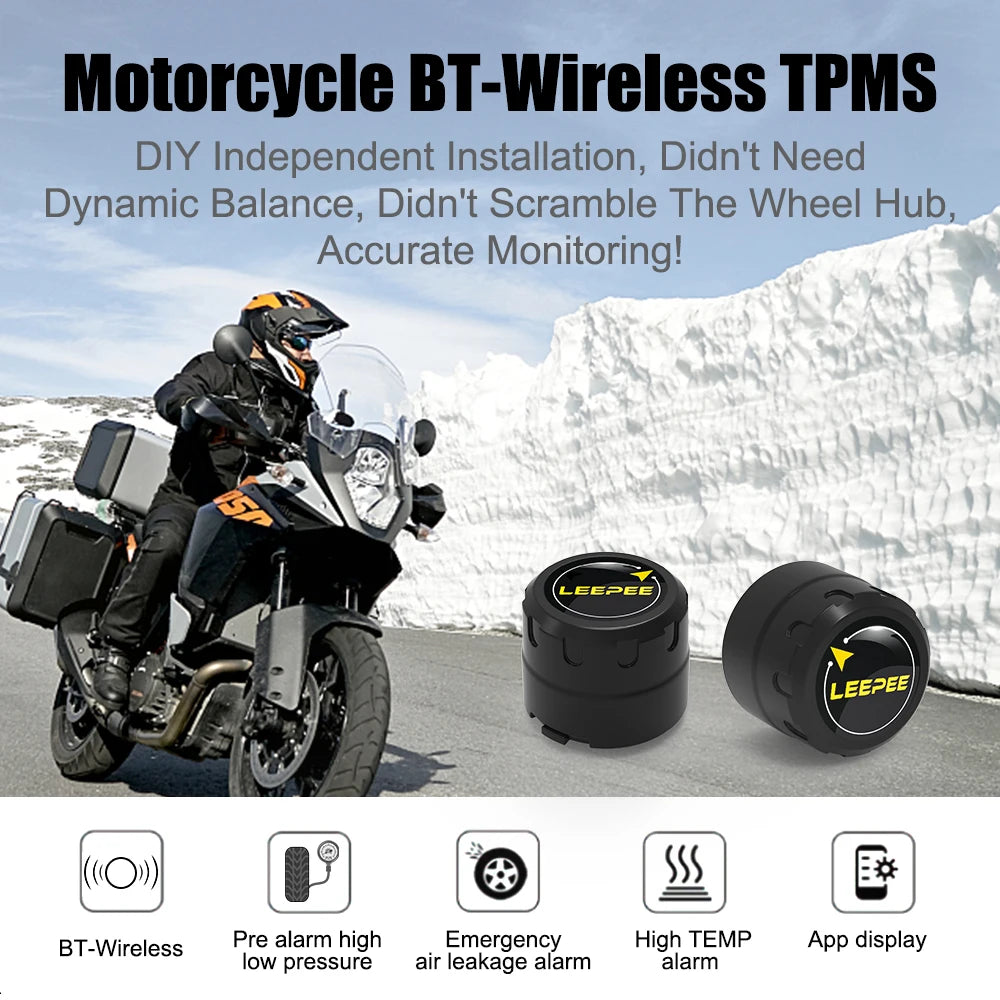 Motorcycle TPMS With 2 External Sensors Bluetooth-Compatible 4.0 5.0 Android/IOS Tire Pressure Monitoring System