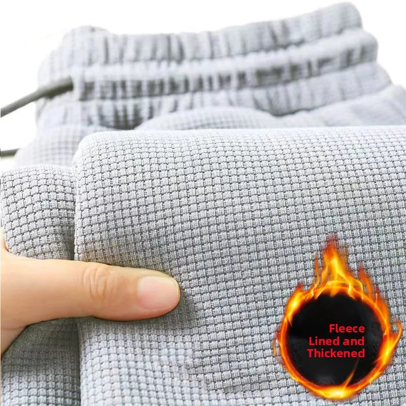 Men's Fleece Lined Sports Straight Leg Long Pants Autumn Winter Large Size Casual Comfortable Sweatpants Youth Trend Black