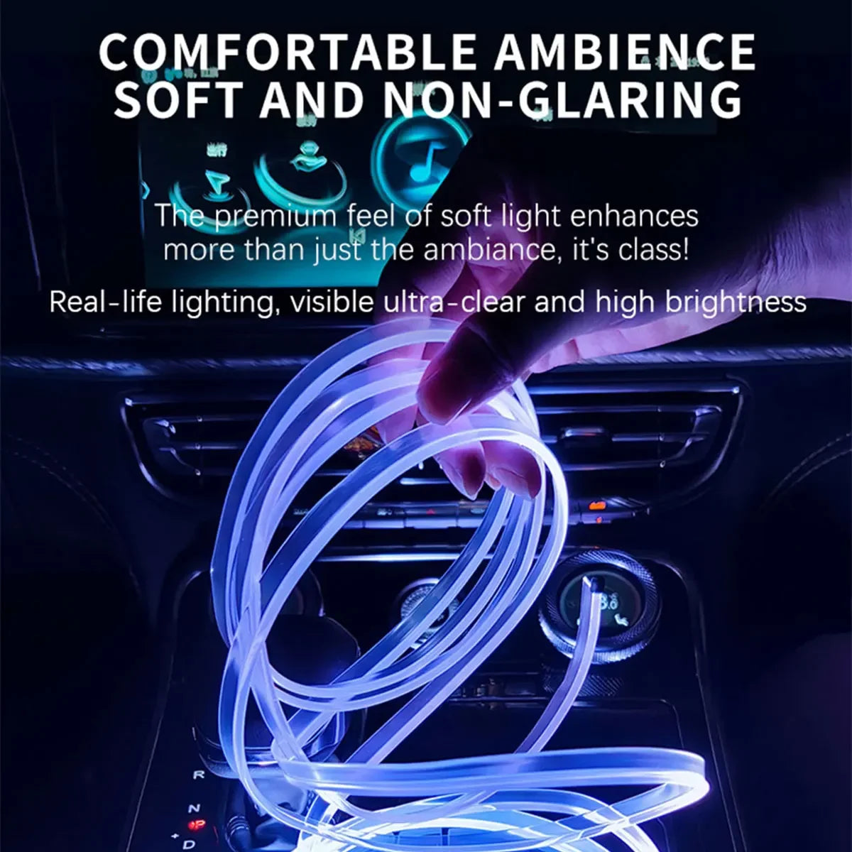 Car RGB LED Ambient Light Strip USB Fiber Optic Atmosphere Car Neon Interior Light Strip Center Console Door Decoration Lamp