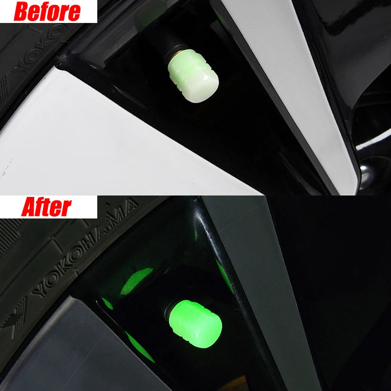 1-16Pcs Luminous Car Tire Valve Caps Fluorescent Night Glowing Valve Cover Green Dustproof Tyre Valve Stem Caps Auto Accessories