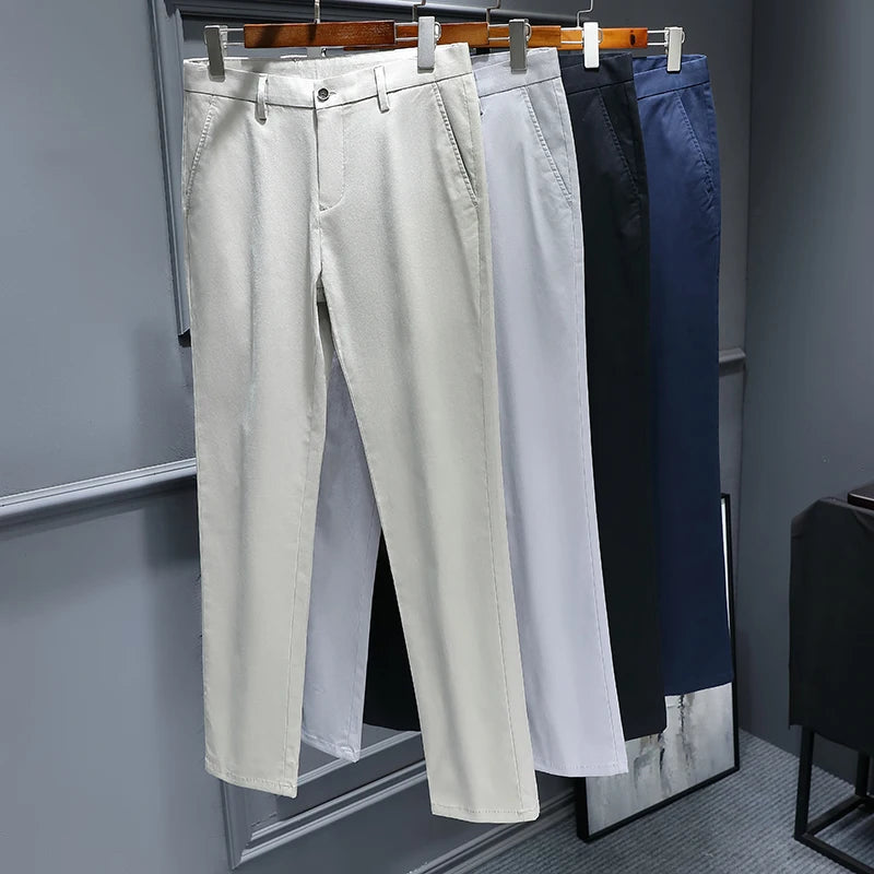 Top Grade Cotton New Brand Casual Fashion Relax Fit Long Dress Pants Korean Straight Business Trousers Office Mens Clothing 2025