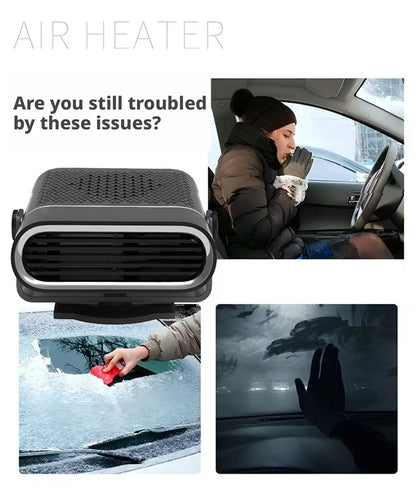 Portable Car Heater with Fast Heating Defrost & Defog Functions | 12V/24V Compatible | Fixed Air Outlet 360° Adjustable Angle