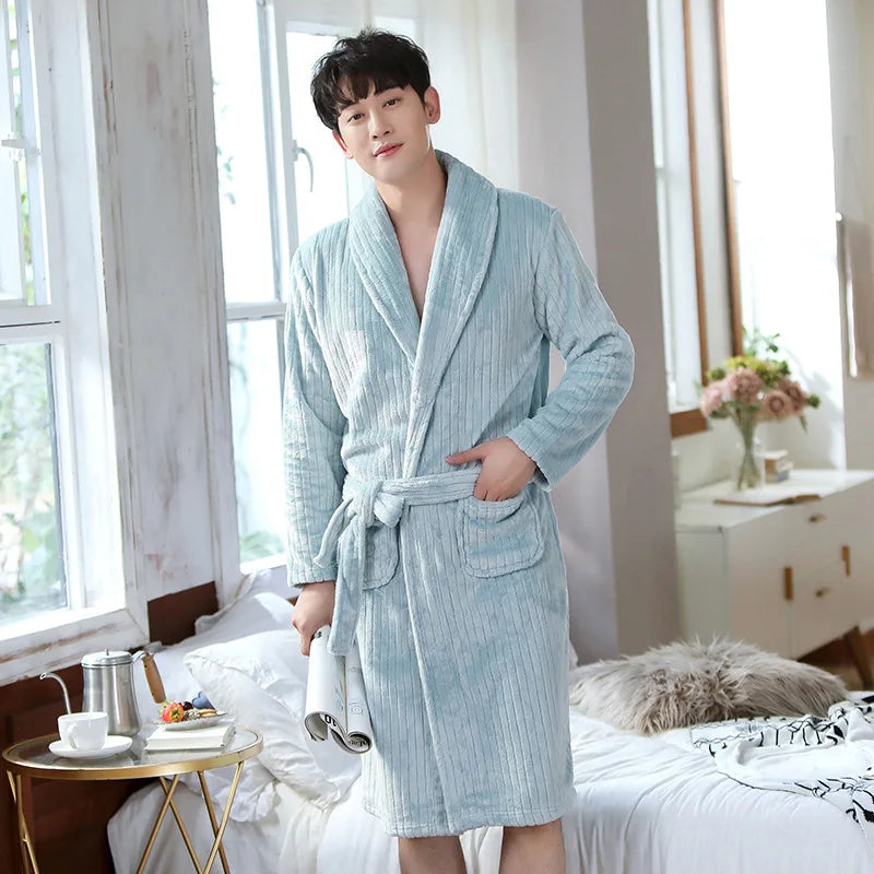 Sleepwear Coral Velvet Bathrobe  Fleece Thickened Flannel Nightwear Long Autumn Winter Cosy Thermal Pajamas Both Men Women