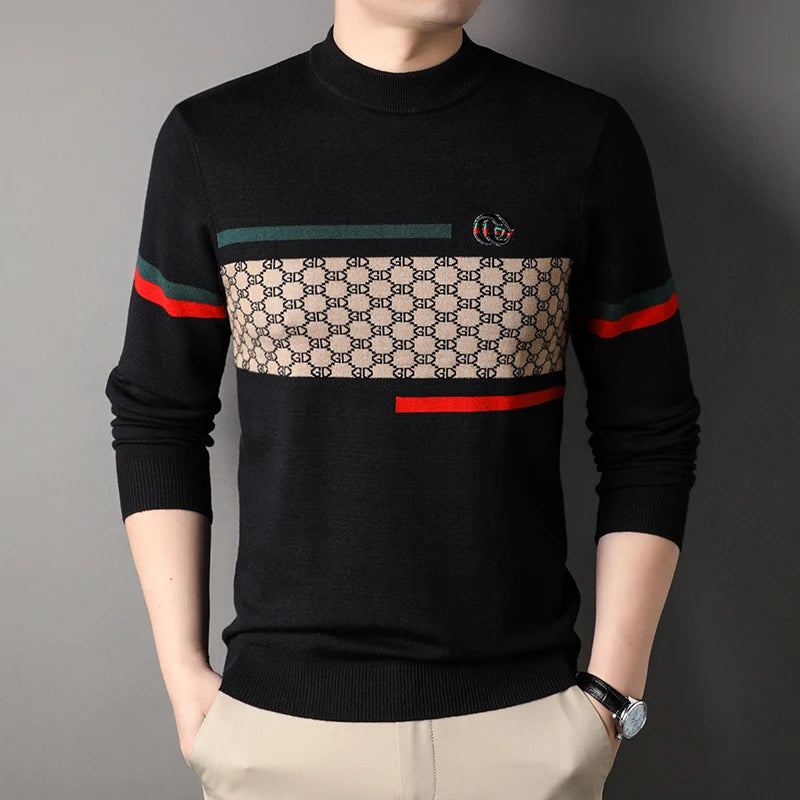 New Round Neck Slim Fit Men's Sweater for Autumn and Winter, Korean Style Trendy and Casual Long Sleeved Knitted Base Sweater