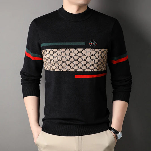 New Round Neck Slim Fit Men's Sweater for Autumn and Winter, Korean Style Trendy and Casual Long Sleeved Knitted Base Sweater