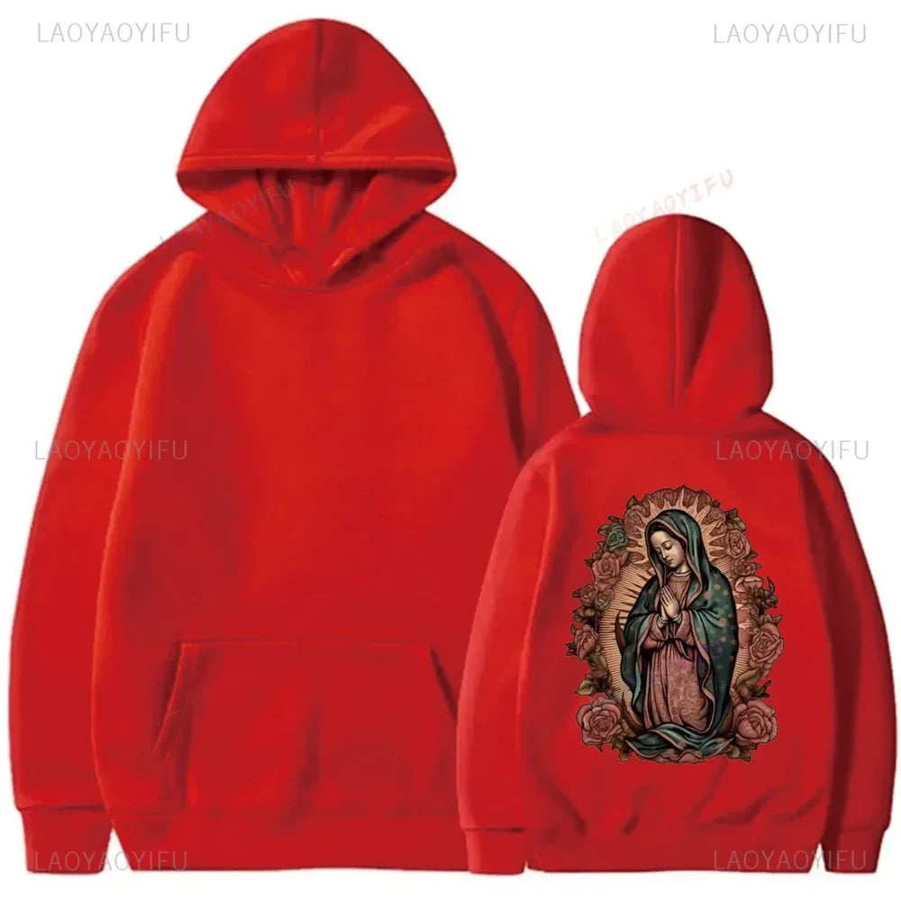 Men's Casual Hoodie with Virgin Mary Print Kangaroo Pocket Long Sleeve Pullover for Fall/Winter Autumn and Winter Keep Warm