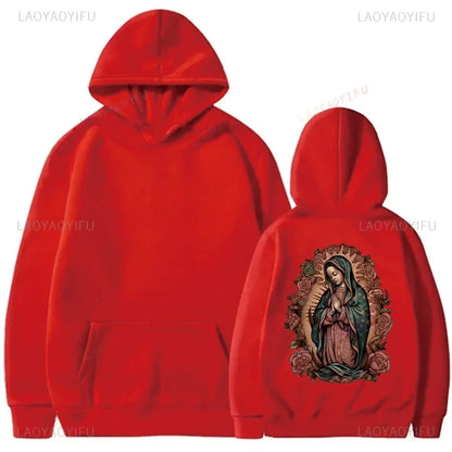 Men's Casual Hoodie with Virgin Mary Print Kangaroo Pocket Long Sleeve Pullover for Fall/Winter Autumn and Winter Keep Warm