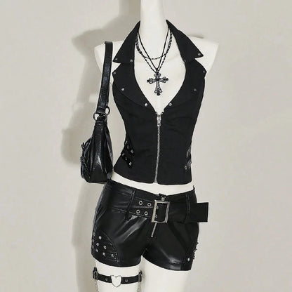 Street Y2K Fashionable Gothic Diamond Nail Print Contrasting Slim Spicy Girl Vest Harajuku Aesthetics Versatile Classic Tank Top