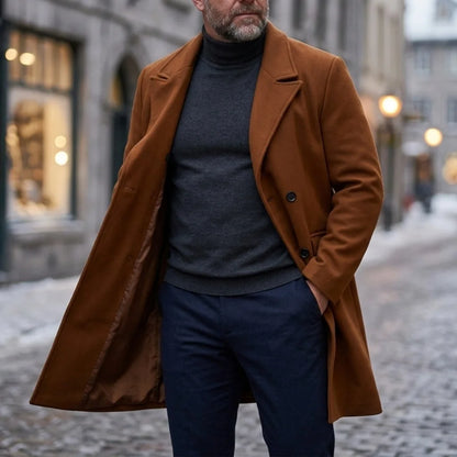 New Winter Men's Double-Breasted Trench Coat Mid-Length Knee Warm Windproof Multi-Pocket Casual Business Style Street Commuting
