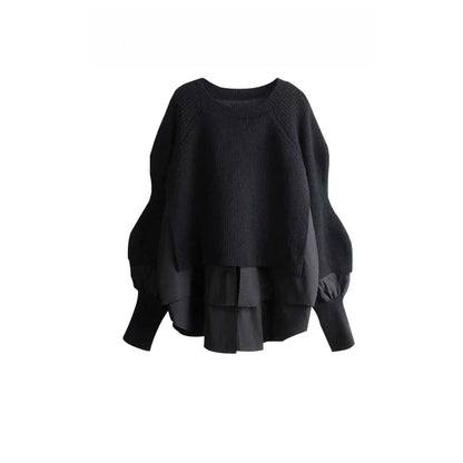 Autumn Winter Fashion Loose Slimming Splice Knitted Sweater High Waist A-Line  Skirt Set Women's plus Size Clothing