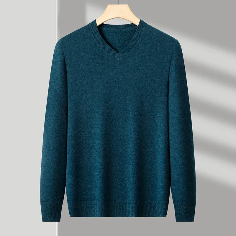 New Sweatwear Men's V Neck Basic Solid Color Sweaters Round Neck Elastic Pullovers Warm Autumn Knitted Oversized Sweater Men