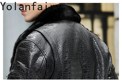 YOLANFAIRY Real Mink Fur Jacket Mens Genuine Leather Sheepskin Mens Clothing 90% Goose Down 10% Goose Feather Coat 2024 Winter