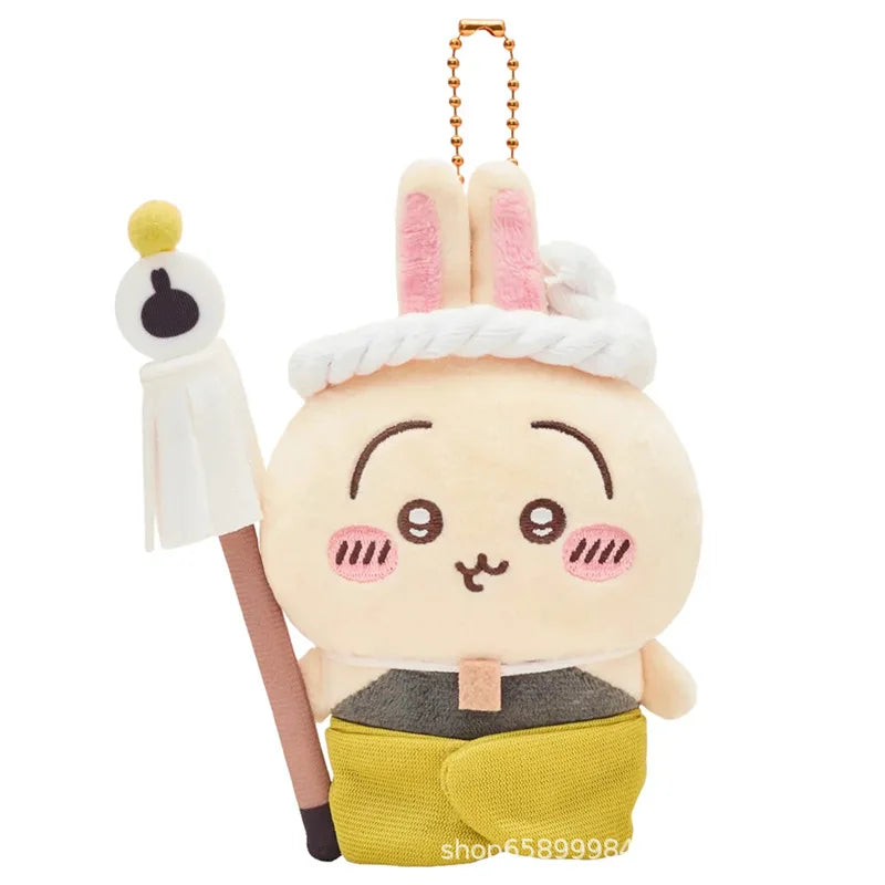 jiyi Edo Samurai Plush Keychain Japanese Anime Cute Usagi Hachiware Ushachi Pendant Soft Fluffy Bag Charm Accessory for Fans