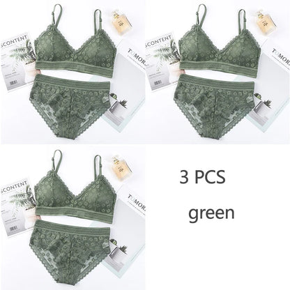 3 Piece Set Bra Sexy Lace Beauty Back Suit Underwear Gather Seamless Women's Underwear Panties Comfortable Lingerie
