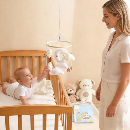 Baby Crib Mobile Wooden Bed Bell Rattle Toy Soft Plush Moon Cloud Wind Chime Pendant Newborns Comfort Bed Bell Toys Baby Gift