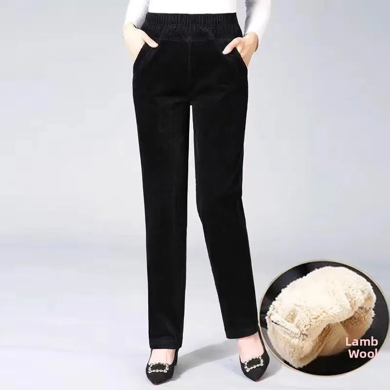 Autumn Winter Thiened Women's Casual Pants Lamb Velvet Harem Pants High Waist Straight Legged Fce Lined Mom Jeans Corduroy