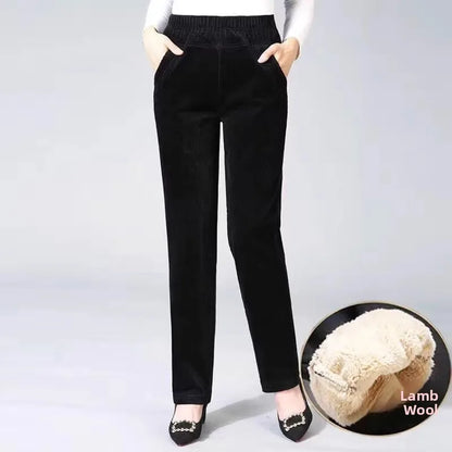 Autumn Winter Thiened Women's Casual Pants Lamb Velvet Harem Pants High Waist Straight Legged Fce Lined Mom Jeans Corduroy