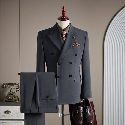 Elegant Men Slim Fit Suit Sets Formal Party Business Outfits Evening Prom Male Performance High Quality Blazer Pants 2 Pieces
