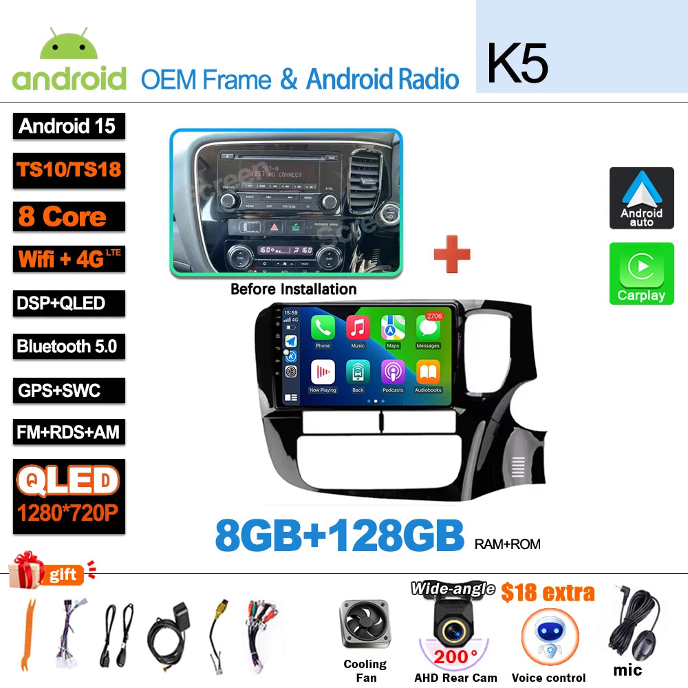 Android 16 For Mitsubishi Outlander 3 GF0W GG0W RHD 2012-2018 RHD 9 Inch Car Radio Auto radio GPS Navigation WIFI 5G Multimedia