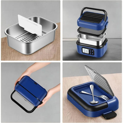 Portable Electric Heated Lunch Box for Adults, Battery-Powered, 2 x 6.3-Cup Capacity, Rechargeable, Ideal for Work, Travel, and