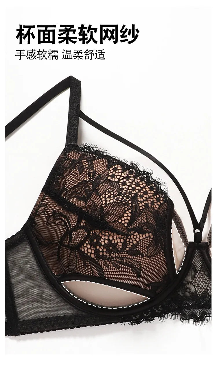 Hot Sale French Lace Bra Soft Underwire High Support Push Up Anti Sagging Sexy Nude Back Stylish Bra Size S-XL 32-38 Hot Search