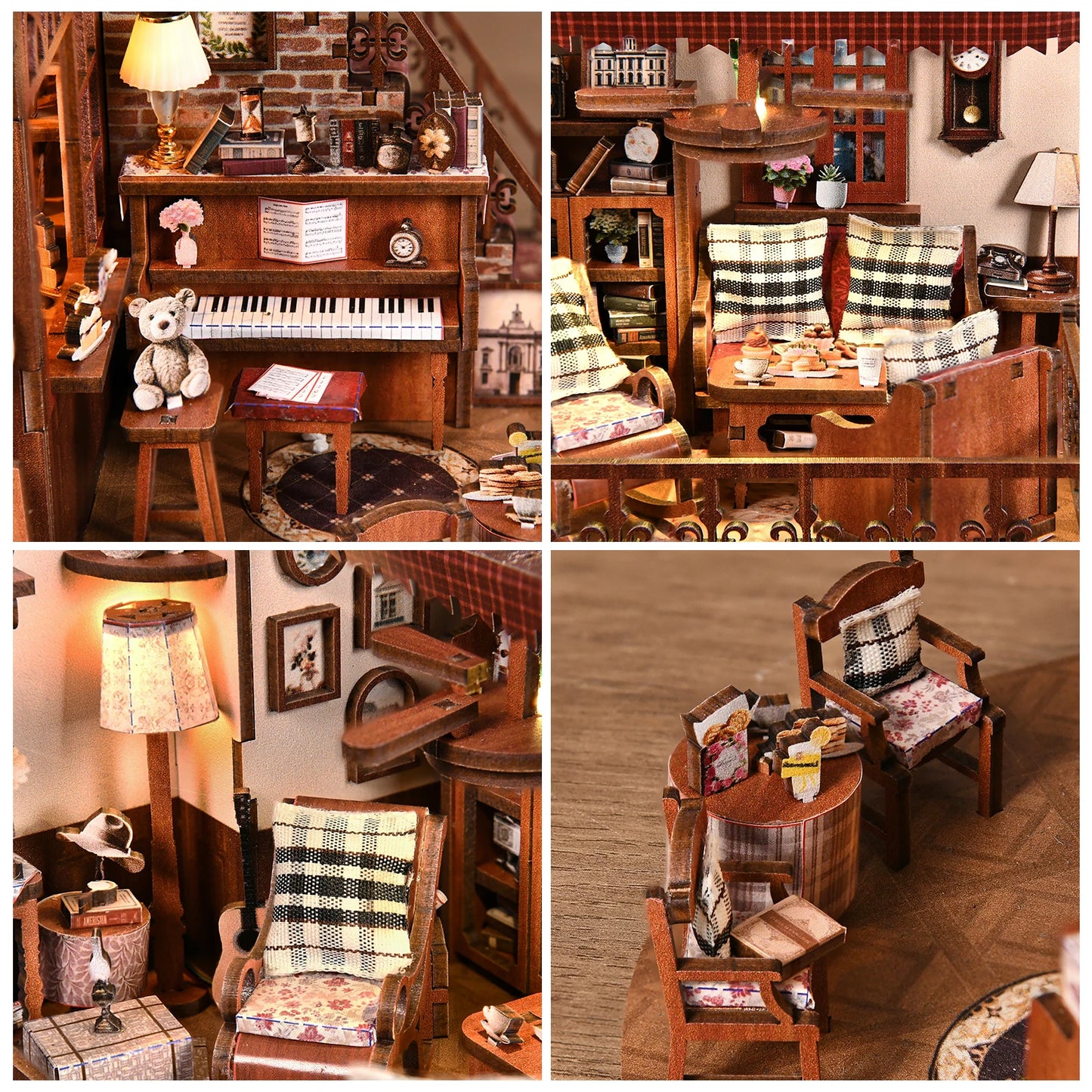 DIY Book Nook Kit Cake Shop Wooden  Bookshop Dollhouse with Light Loveliness Bookshelf Insert 3D Puzzle Decor for Gift
